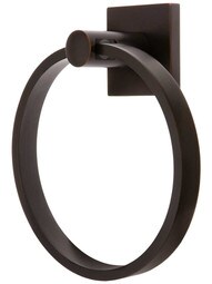 Modern Brass Towel Ring With Square Rosette in Oil Rubbed Bronze.